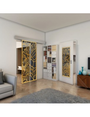 Glasschiebetür ECO-LINE - Fineprint Model 148 Gold auf Grauglas