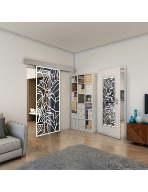 Glasschiebetür ECO-LINE - Fineprint Model 148 Weiss auf Grauglas