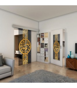 Glasschiebetür ECO-LINE - Fineprint Model 151 Gold auf Grauglas