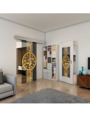 Glasschiebetür ECO-LINE - Fineprint Model 151 Gold auf Grauglas