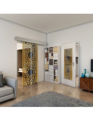 Glasschiebetür ECO-LINE - Fineprint Model 154 Gold auf Grauglas