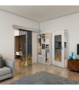 Glasschiebetür ECO-LINE - Fineprint Model 155 Gold auf Grauglas