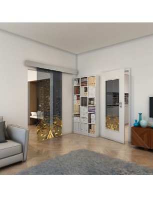 Glasschiebetür ECO-LINE - Fineprint Model 155 Gold auf Grauglas