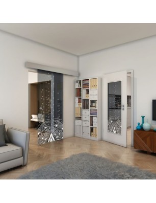 Glasschiebetür ECO-LINE - Fineprint Model 155 Weiss auf Grauglas