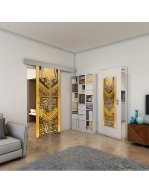 Glasschiebetür ECO-LINE - Fineprint Model 156 Gold auf Grauglas