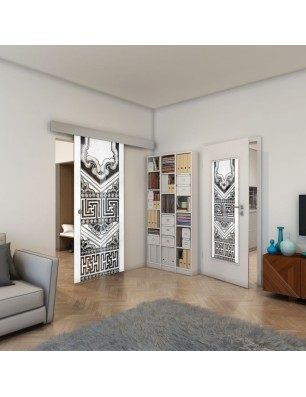 Glasschiebetür ECO-LINE - Fineprint Model 156 Weiss auf Grauglas