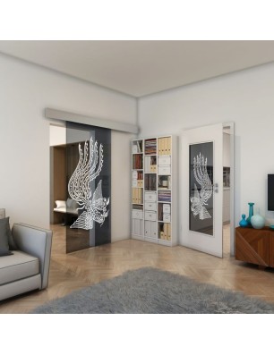 Glasschiebetür ECO-LINE - Fineprint Model 157 Weiss auf Grauglas