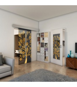 Glasschiebetür ECO-LINE - Fineprint Model 159 Gold auf Grauglas
