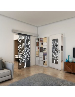 Glasschiebetür ECO-LINE - Fineprint Model 159 Weiss auf Grauglas