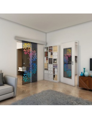 Glasschiebetür ECO-LINE - Fineprint Model 163 Verlauf auf Grauglas
