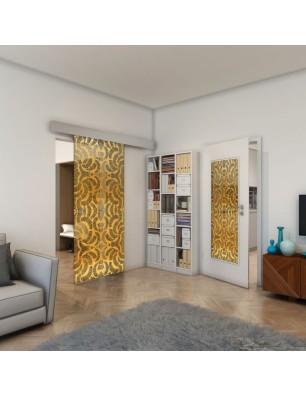 Glasschiebetür ECO-LINE - Fineprint Model 164 Gold auf Grauglas