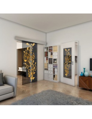 Glasschiebetür ECO-LINE - Fineprint Model 166 Gold auf Grauglas