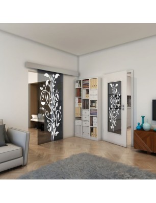 Glasschiebetür ECO-LINE - Fineprint Model 166 Weiss auf Grauglas