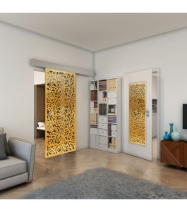 Glasschiebetür ECO-LINE - Fineprint Model 168 Gold auf Grauglas