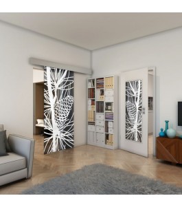 Glasschiebetür ECO-LINE - Fineprint Model 169 Weiss auf Grauglas