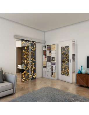 Glasschiebetür ECO-LINE - Fineprint Model 171 Gold auf Grauglas