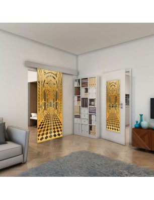 Glasschiebetür ECO-LINE - Fineprint Model 181 Gold auf Grauglas