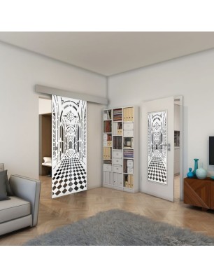 Glasschiebetür ECO-LINE - Fineprint Model 181 Weiss auf Grauglas