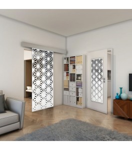 Glasschiebetür ECO-LINE - Fineprint Model 187 Weiss auf Grauglas