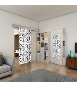 Glasschiebetür ECO-LINE - Fineprint Model 190 Weiss auf Grauglas