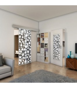 Glasschiebetür ECO-LINE - Fineprint Model 192 Weiss auf Grauglas