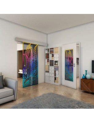Glasschiebetür ECO-LINE - Fineprint Model 195 Verlauf auf Grauglas