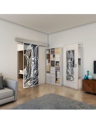 Glasschiebetür ECO-LINE - Fineprint Model 195 Weiss auf Grauglas
