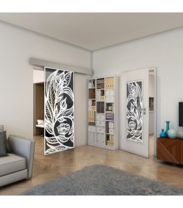 Glasschiebetür ECO-LINE - Fineprint Model 196 Weiss auf Grauglas