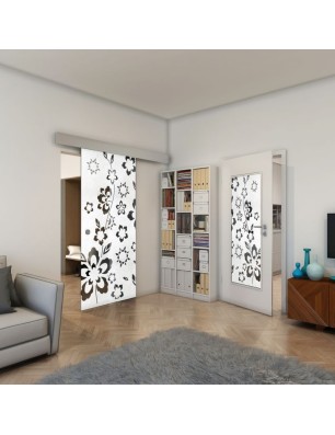 Glasschiebetür ECO-LINE - Fineprint Model 199 Weiss auf Grauglas