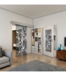 Glasschiebetür ECO-LINE - Fineprint Model 200 Weiss auf Grauglas
