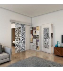 Glasschiebetür ECO-LINE - Fineprint Model 201 Weiss auf Grauglas