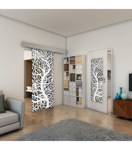 Glasschiebetür ECO-LINE - Fineprint Model 202 Weiss auf Grauglas