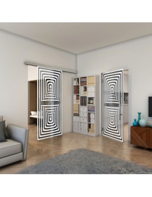 Pendeltür - Fineprint Model 014 Weiss auf Grauglas