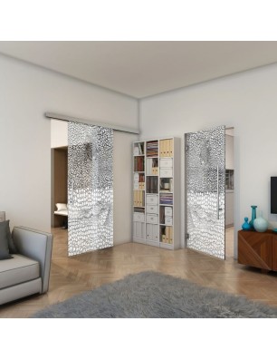 Pendeltür - Fineprint Model 015 Weiss auf Grauglas