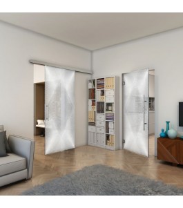 Pendeltür - Fineprint Model 025 Weiss auf Grauglas