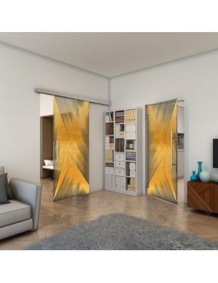 Pendeltür - Fineprint Model 026 Gold auf Grauglas