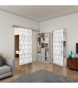 Pendeltür - Fineprint Model 029 Weiss auf Grauglas