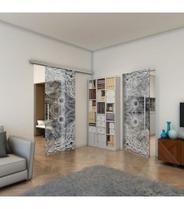Pendeltür - Fineprint Model 030 Weiss auf Grauglas