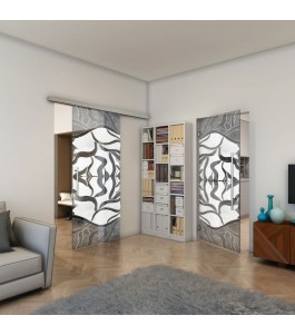 Pendeltür - Fineprint Model 031 Weiss auf Grauglas