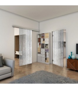 Pendeltür - Fineprint Model 050 Weiss auf Grauglas