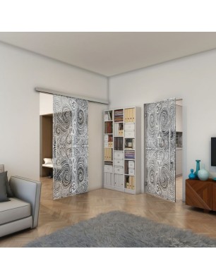 Pendeltür - Fineprint Model 055 Weiss auf Grauglas