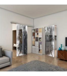 Pendeltür - Fineprint Model 061 Weiss auf Grauglas