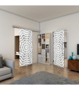 Pendeltür - Fineprint Model 064 Weiss auf Grauglas