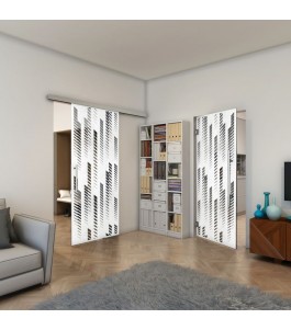 Pendeltür - Fineprint Model 067 Weiss auf Grauglas