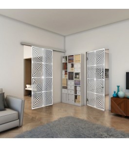 Pendeltür - Fineprint Model 069 Weiss auf Grauglas