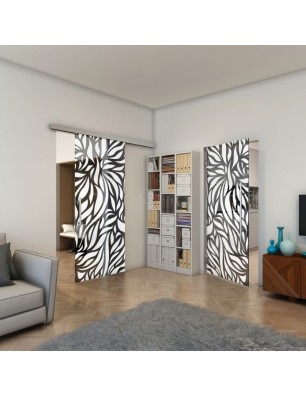 Pendeltür - Fineprint Model 096 Weiss auf Grauglas