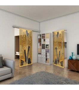 Pendeltür - Fineprint Model 097 Gold auf Grauglas