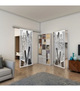 Pendeltür - Fineprint Model 097 Weiss auf Grauglas