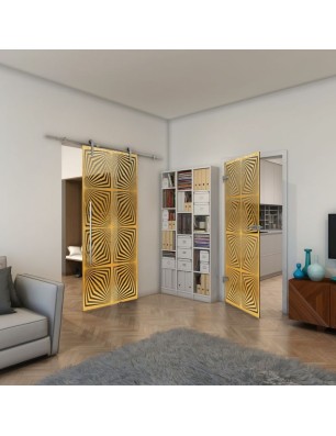 Ganzglastür - Fineprint Model 069 Gold auf Grauglas