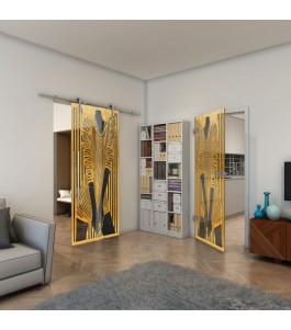 Ganzglastür - Fineprint Model 097 Gold auf Grauglas